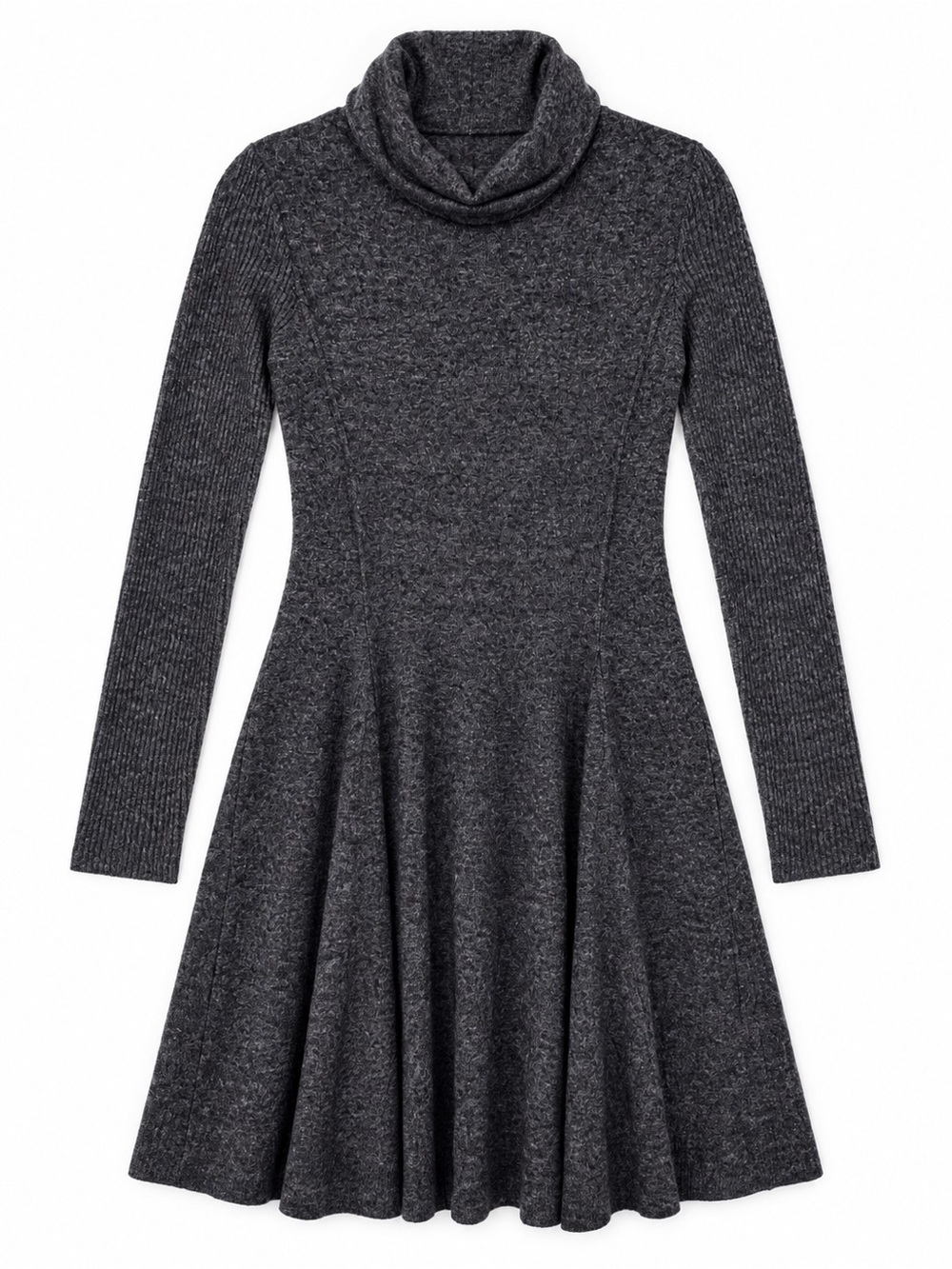 Saturday Sunday Anthropologie XS Charcoal Cowl Neck Fit Flare Sweater Dress - Picture 2 of 6